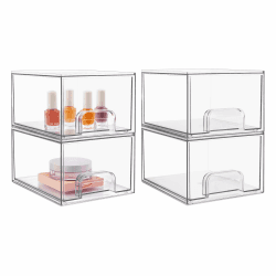 Vtopmart 4 Pack Stackable Storage Drawers, Acrylic Organiser with 32 Non-slip Mat, Acrylic Drawer Organiser for Dresser, Bathroom