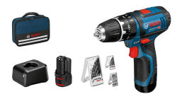 Bosch Professional 12V System Akku Schlagbohrschrauber GSB 12V-15 (Bohr-Ø Holz max: 19 mm, inkl. 2x 2.0Ah Akku + Ladegerät, 2x Bohrer-Set, 1x Bit-Set, Werkzeugtasche) - Amazon Exclusive Set Set GSB 12V-15 (in Tasche) + 2x2.0Ah Akku+Lader