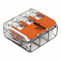 WAGO Verbindungsklemmen 221-413 | 3 Leiter, bis 4 mm², 50 Stück, COMPACT Kabelverbinder mit Hebel für alle Leiterarten weltweit, bestätigte Anwendungssicherheit 3-Leiter Original 4mm²