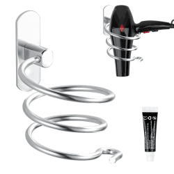 Fousenuk Haartrocknerhalter, Föhnhalter Haartrockner Halterung Wandbefestigung Ohne Bohren Selbstklebender Kleber, Aluminium, mit Kabelhalter, Fönhalter für Badzimmer/Schlafzimmer/Balkon Silber