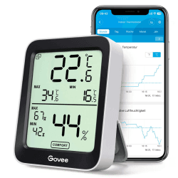 Govee Thermometer Hygrometer Innen, LCD Digital Temperatur luftfeuchtigkeitsmesser mit Benachrichtigungs Alarm, Präzise Thermo-Hygrometer mit APP, Datenspeicherung für Gewächshaus Weinkeller 1 pack