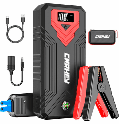 CARHEV Starthilfe Powerbank, 3000A Spitzenstrom 24000mAh Auto Starthilfe Powerbank mit LCD Display für bis zu 8L Benzin & 8L Dieselmotor, 12V Jump Starter mit USB Schnellladung und LED Taschenlampe
