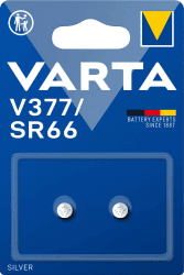 VARTA Batterien Knopfzellen V377/SR66, 2 Stück, Silver Coin, 1,55V, kindersichere Verpackung, für elektronische Kleingeräte - Uhren, Autoschlüssel, Fernbedienungen, Waagen, Made in Germany 2er Pack V377 Single