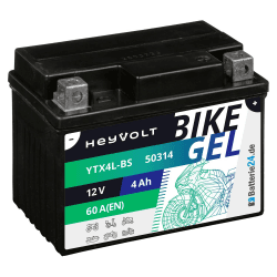 Batterie24.de HeyVolt GEL Motorradbatterie 12V 4Ah Rollerbatterie YTX4L-BS CTX4L-BS 50314 YT4L-BS 4Ah YTX4L-BS