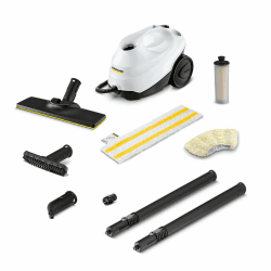 Kärcher Dampfreiniger SC 3 EasyFix, Dampfdruck: max. 3,5 bar, Aufheizzeit: 30 s, Leistung: 1.900 W, Flächenleistung: 75 m², Tank: 1 l, mit Entkalkungskartusche, Bodenreinigungsset und Düsen, Weiss 3,5 Bar Single
