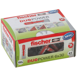 fischer DuoPower 6 x 30, Universaldübel, leistungsstarker 2-Komponenten-Dübel, Kunststoffdübel zur Befestigung in Beton, Ziegeln, Stein, Gipskarton uvm., ohne Schrauben, 100 Stück 6 x 30 Ohne Schraube