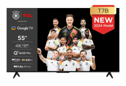TCL 55T7B 55-Zoll QLED Pro Fernseher, 4K Ultra HD, HDR Pro, Smart TV Unterstützt von Google TV (Dolby & Atmos, Motion Clarity, Freihändige Sprachsteuerung, Kompatibel mit Google Assistant & Alexa) T7B 2024 60Hz 55 Zoll