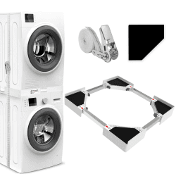 NIUXX Universal-Stapelbausatz/Verbindungsrahmen für Waschmaschine und Wäschetrockner, Waschmaschinenzubehör/Trocknerzubehör, mit Ratschenseil, Einstellbare Größe（46-66cm） Kunststoff Verbindungsrahmen