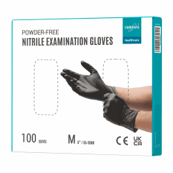 EUROPAPA 100x Nitrilhandschuhe Box Einweghandschuhe, Einmalhandschuhe, Untersuchungshandschuhe, Nitril Handschuhe, puderfrei, ohne Latex, unsteril, latexfrei, disposible gloves (M, Schwarz) M Schwarz
