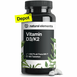 Vitamin D3 + K2 Depot – 180 Tabletten – Premium-Qualität: K2VITAL® von Kappa – 99,7+% All-Trans K2-MK7 + 5000 IE Vitamin D3 – hochdosiert, ohne Zusätze – in Deutschland produziert & laborgeprüft