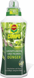COMPO Grünpflanzendünger und Palmendünger – Spezial-Flüssigdünger für alle Zimmer-, Balkon- und Terrassenpflanzen – 1 Liter 1 l Grünpflanzen- und Palmendünger