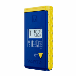 VARTA Batterietester LCD Digital für Batterien, Akkus und Knopfzellen, Testgerät für alle wichtigen Batteriegrößen (AA, AAA, C, D, 9V) inkl. 2X V13GA (LR44) LCD Batterietester
