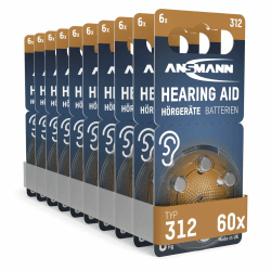 ANSMANN Hörgerätebatterien Typ 312 braun P312 ZL3 PR41, 60 Stück, Zink-Luft 1,4V, Vorratspack,Batterien für Hörgeräte Hörhilfen,leicht greifbar