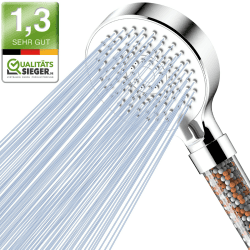 Magichome Wassersparender Duschkopf,Handbrause Filter Mineralsteinen und 5 Strahlarten, Druckerhöhende Duschbrause mit 3-Lagen-Filtration und zusätzlichen Steinen, Weiß,Gebürstet Weiß Duschkopf
