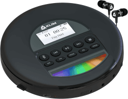 KLIM Nomad - Tragbarer CD-Player Discman mit langlebigem Akku - Inklusive Kopfhörer - Kompatibel mit CD-R, CD-RW, MP3 - Mit TF-Reader, Radio FM, Bluetooth - Ideal für Autos - NEU 2024 Schwarz