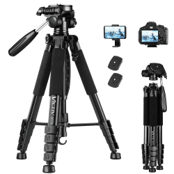Victiv Kamera Stativ mit 52–160-185cm Höhe, leichtes Camera Tripod mit Abnehmbar 3-Wege-Kopf, Aluminium fotostativ für DSLR Canon Nikon Sony, Dreibeinstativ for Smartphone mit Handy Halterung 185cm black