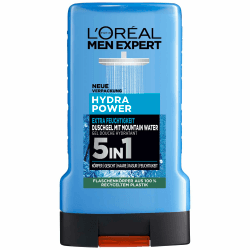 L'Oréal Men Expert Duschgel und Shampoo für Männer, Duschbad zur Reinigung von Körper, Haar und Gesicht, Herren Körperpflege für hydratisierte Haut mit Mountain Water, Hydra Power, 1 x 250 ml