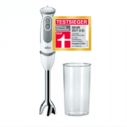 Braun Stabmixer MQ 5200WH - MultiQuick 5 Vario Pürierstab mit Edelstahl Mixfuß, 1000 Watt, inkl. 600 ml Mix- & Messbecher, weiß/grau Version 2019 – Mix- & Messbecher