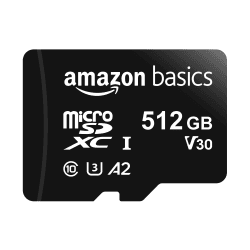 Amazon Basics MicroSDXC, 512 GB, mit SD Adapter, A2, U3, Lesegeschwindigkeit bis zu 100 MB/s, Schwarz