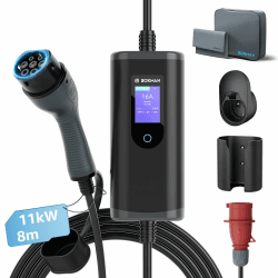bokman Typ 2 Ladekabel mit CEE Stecker, 8 Meter | 6-16A | 11kW | 3-Phasig | IP65 Wasserdicht, Tragbares EV-Ladegerät und Mobile Wallbox Ladestation für IEC 62196-2 mit Tragetasche & Mikrofaserhandtuch 11kW/6-16A 8M