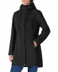 Damen Regenjacke Lange Softshelljacke mit Kapuze Frauen Übergangsjacke Regenmantel Gefütterte Funktionsjacke Wasserdichte Windbreaker Wanderjacke Atmungsaktive Jacke Outdoorjacke Schwarz L