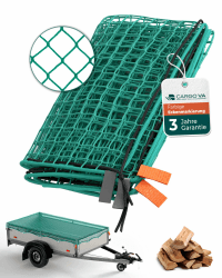 CargoVA® Intelligentes Anhängernetz 1,5x2,5M - Hängernetz mit Gummiseil und Eckenmarkierung - zur perfekten Ladungssicherung Grün 1,5x2,5M [Verstärkt]