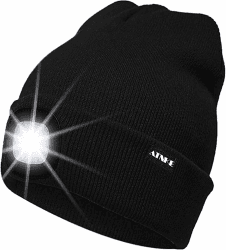 ATNKE LED Beleuchtete Mütze,Wiederaufladbare USB Laufmütze mit Licht Extrem Heller 4 LED Lampe Winter Warme Stirnlampe für Herren und Damen Geschenke Einheitsgröße Schwarz