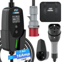 EVDANCE Mobile Wallbox 11kW [7.8m 3-Phasig 6-16A] Typ 2 Ladekabel CEE 16A auf Typ 2 mit Einstellbarer Ladeleistung für Elektroauto 11kW_16A