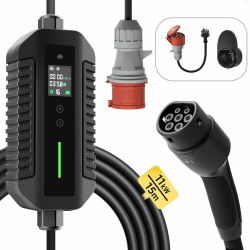 dé Mobile Wallbox 11kW [15m 3-Phasig 6-16A] Ladekabel CEE 16A auf Typ 2 mit Einstellbarer Ladeleistung für Tragbare EV-Ladestation für Elektroautos & Plug-in-Hybride CEE 11kW 15m