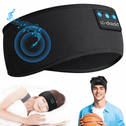 LC-dolida Schlafkopfhörer Bluetooth 5.4, Schlaf Stirnband Kopfhörer Headband Schlafmaske, Sportskopfhörer Musik schlafen Stirnband für Sport Training, Joggen, Yoga, Reisen Obsidian