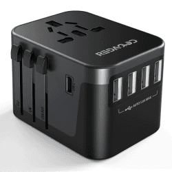 Reiseadapter Weltweitr 224+ Ländern 28W Fast Charge Universal Travel Adapter mit 4 USB Ports+Typ C und AC Steckdosenadapter Universaladapter für Deutschland USA England Thailand Italien Australien eisenhaltig