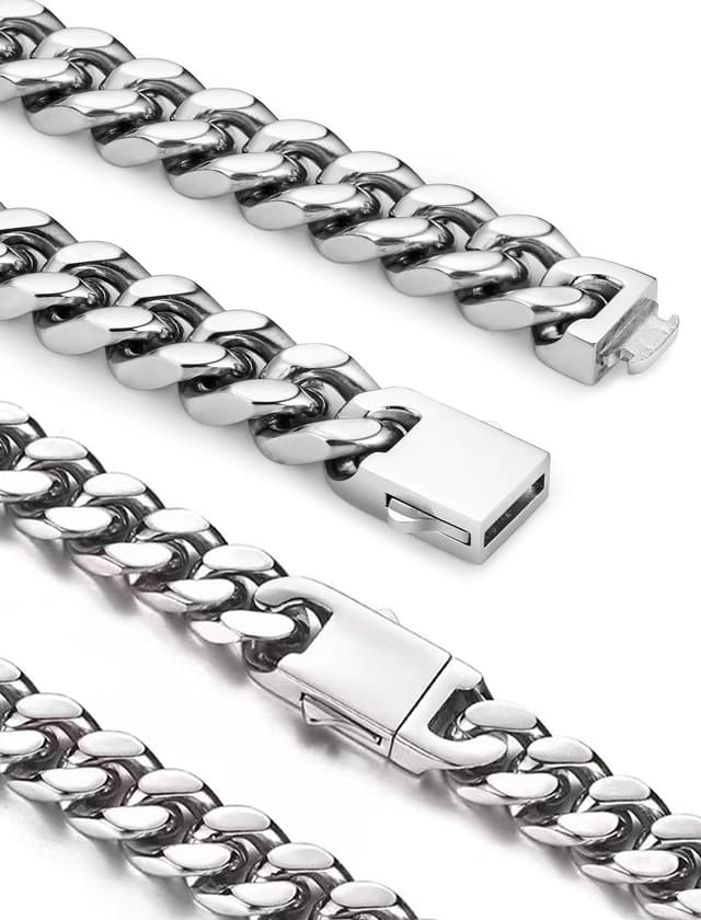 Inscca Kette Herren Edelstahl Massiv Ketten für Damen Silber Panzerkette Chirurgenstahl 316L 7/9/11/13mm Edelstahlkette Panzer Cuban Halskette Dünn/Dick Konigskette Hip-Hop Jungen 45/50/55/60/70 cm 65 cm 02: (Silber) 7mm Breite