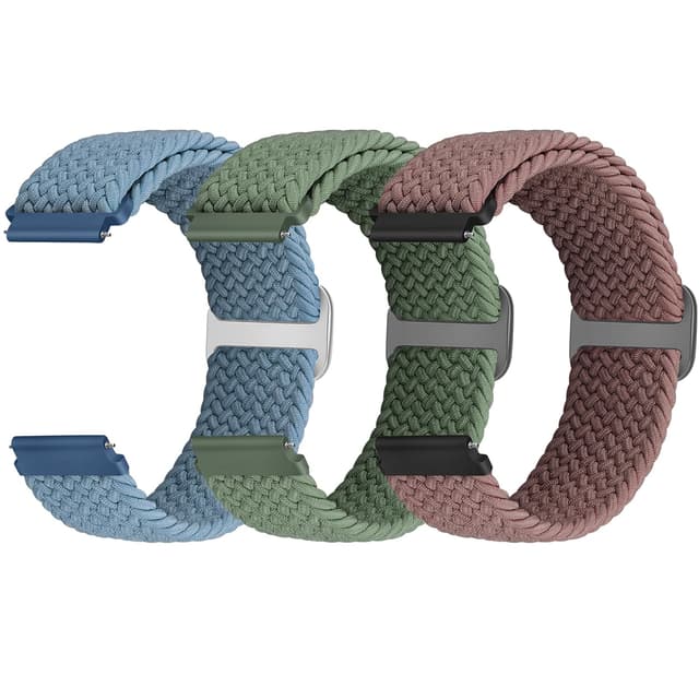Yunshare Geflochtenes Elastisches Armband Schnellverschluss 18mm 19mm 20mm 22mm Nylon Uhrenarmband für Samsung/Garmin/Fossil/Amazfit/Huawei Watch Ersatzarmband Damen Herren, 3 Stück Rauchviolett+Schieferblau+Olivgrün 22mm