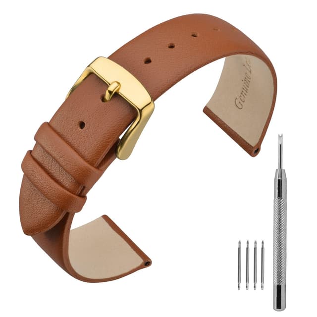 ANNEFIT Leder Uhrenarmband, Armband 16mm 18mm 20mm 22mm, Kompatibel mit Intelligenten und Traditionellen Uhren Braun/Gold Schnalle 20mm