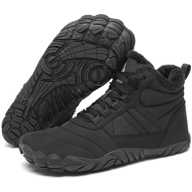 Mishansha Winter Barfußschuhe Bequem Warm Gefüttert Winterschuhe mit Breite Zehenbox, Gr.36-48 Schwarz 42 EU