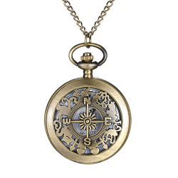 JewelryWe Taschenuhr Herren Damen Vintage: Retro Analog Quarz Kettenuhr Uhr Umhängeuhr mit Halskette Kette Pocket Watch Bronze Unisex Geschenk Bronze-kreuz