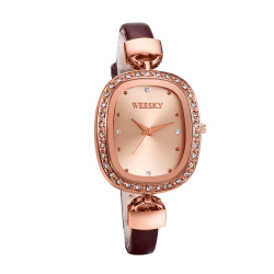 JewelryWe Damenuhr Leder Ovale Uhr Damen Kleine Analog Quarz Armbanduhr Frauen Schmales Lederarmband Ultradünne Lässige Uhr mit Ovalem Gehäuse Geschenk Strass - Braun