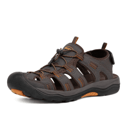 GRITION Trekkingsandalen Herren Geschlossene Zehe Herren Wandern Sandalen Mesh & PU Oberen Verstellbaren Fersenriemen für Sport und Outdoor Wanderschuhe für Sommer 45 EU Braun Orange 2140
