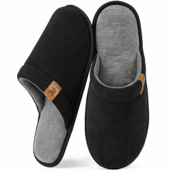 VeraCosy Herren Kord Scuff Hausschuhe Weich Bequem Memory-Schaum Rutschfest Innen Pantoffeln 44/45 EU Bescheidenes Schwarz