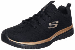 Skechers Damen Graceful Get Connected Sneakers 40 EU Black Mesh Rose Gold Trim