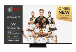 TCL 55QM8B Fernseher MiniLED 55 Zoll, QLED, 144Hz, 4K HDR Premium 1300nits, Google TV, Dolby Atmos, Onkyo, Game Master Pro 2.0 QM8B (Mini LED) 2024 Model 55 Zoll