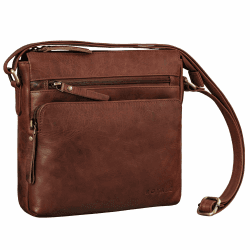 ROYALZ Klassische Kleine Umhängetasche Damen Leder 'Michigan' Echtleder Vintage Handtasche Frauen Ledertasche zum Umhängen Schultertasche klein Ausgehtasche Roma Cognac Braun