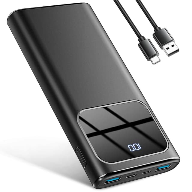 Power Bank, 10000mAh PowerBank Schnellladung mit USB-C Input & Output Externer Akku, Tragbares Ladegerät LED-Anzeige für iPhone 15/14/13/12/Pro/Pro Max glossy black