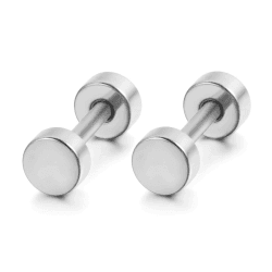 Flongo Männer Ohrstecker Knopf Frauen Ohrringe, 3-14mm Gestüt Stecker Flach Ohrringe Ohrstecker Ohrhänger Schwarz Blau Weiß Rose Gold Taper Fake Plug Tunnel Piercing Herren,Damen 6mm Silber