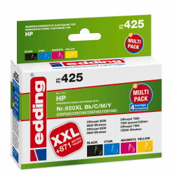 edding Druckerpatrone EDD-425 - Multipack 4 - Schwarz, Cyan, Magenta, Gelb - 1x 48 ml + 3x 12 ml - Reichweite 1x 1735 3x 960 Seiten - Ersetzt HP 920XL (CD975/CD972/CD973/CD974)