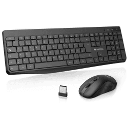 KOORUI Tastatur und Maus Kabellos, Leise Maus Tastatur Set Deutsches Layout QWERTZ mit 12 Funktionstasten 2.4 GHz Tastatur Maus Set für Windows,MacOS,Linux-Schwarz Schwarz Kabellos