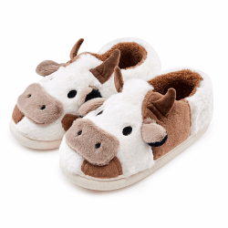 sharllen Kuh Hausschuhe Damen Herren Plüsch Flauschige Tiere Pantoffeln Lustig Winter Hauspantoffeln Kuschel Hausschuhe Rutschfeste Warme Schuhe Indoor Kaffee 38.5/40 EU