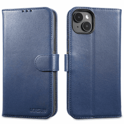 LENSUN Echtleder Hülle für iPhone 15 Plus, Handyhülle Echt Leder [Magnetverschluss][Kartenfach][RFID] Handytasche Klappbar Lederhülle für iPhone 15 Plus 5G - Blau iPhone 15 Plus Blau