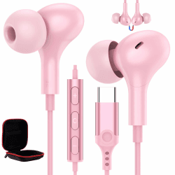 USB C Kopfhörer für Galaxy A55 A35 A54 A34 A53 5G,Magnetisch Stereo In Ear Typ C Ohrstöpsel USB C Anschluss Headset mit Kabel Mikrofon für iPhone 16 15 Pro Max Pixel 9 8 7 Xiaomi 14 Redmi Note 13 Pro+ Rosa