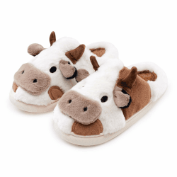 sharllen Kuh Hausschuhe Damen Herren Plüsch Flauschige Tiere Pantoffeln Winter Warme Hausschuhe Kuschel Lustig Rutschfeste Hauspantoffeln Kaffee 35.5/37 EU